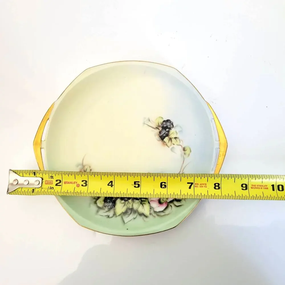 Vintage M Z Austria Painted Trinket Plate Black Berry Flowers Leaves Gold Accent